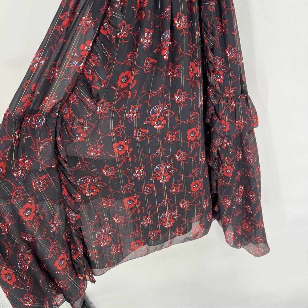 Ulla Johnson Ciel Silk Floral and Metallic Midi Dress Size 4 - Picture 5 of 12
